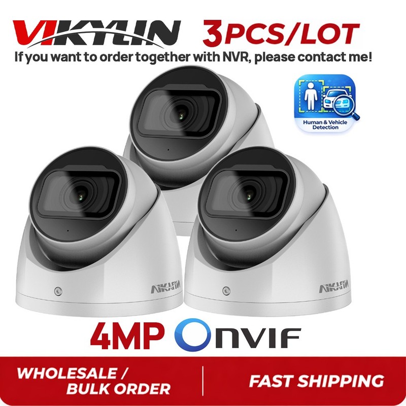 3 Pack Vikylin 4MP IP Camera PoE Starlight IR Onvif Microphone Indoor Ethernet