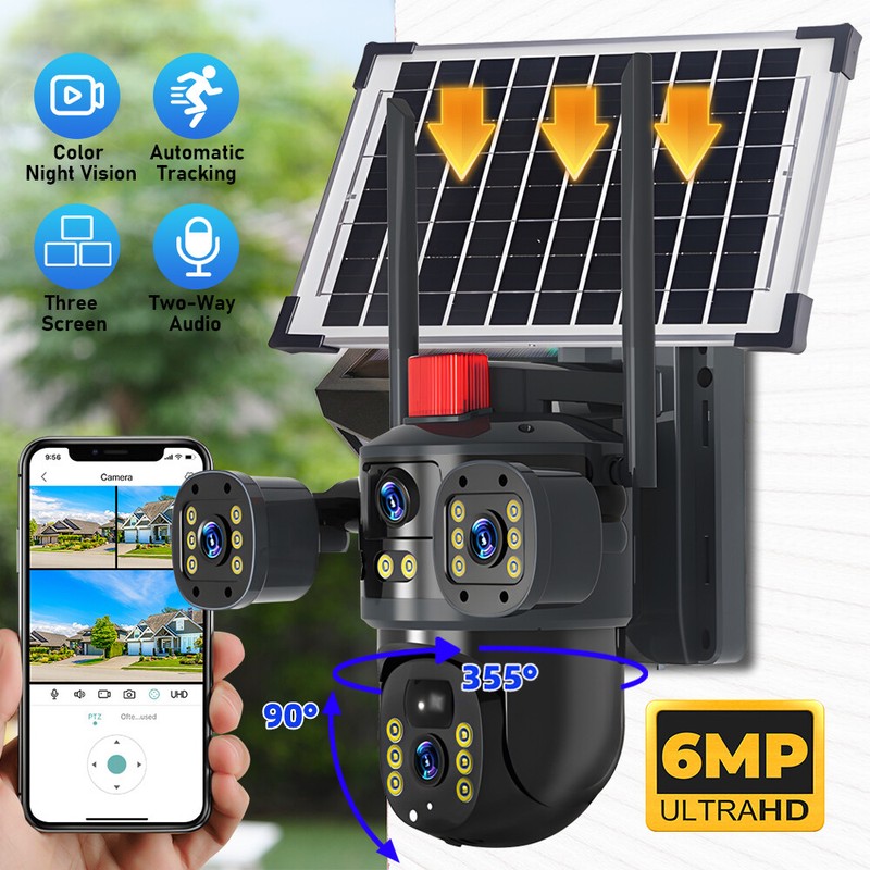2 Lens Solar Battery Wireless Security Camera 360° PTZ Outdoor Wifi CCTV IP Cam gallery