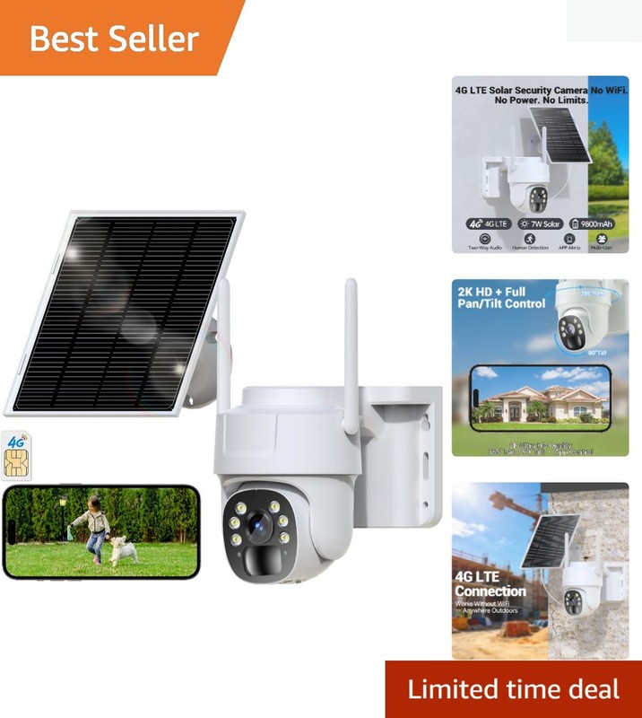 Wireless Cellular Security Camera – Pan/Tilt, 2K HD, Two-Way Talk, Solar Powered