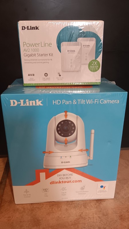 NEW D-Link HD Pan & Tilt Wi-Fi Camera and PowerLine AV2 1000 Gigabit Starter Kit
