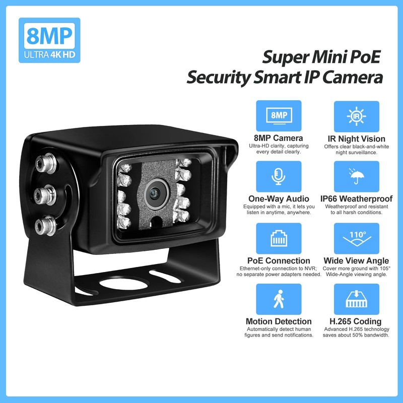 8MP POE IP Mini ,2.8mm Wide Angle Lens for Outdoor Indoor,18 pcs IR LED Smart... gallery