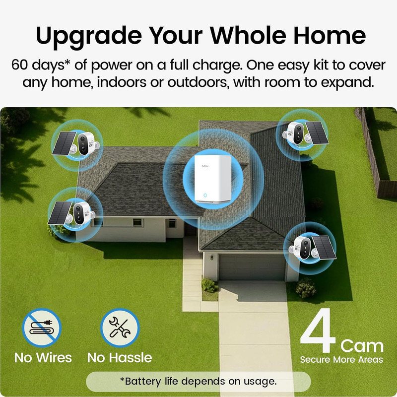 Wireless Solar Security Camera System - 4-Cam Kit, 2K HD, AI Detection gallery