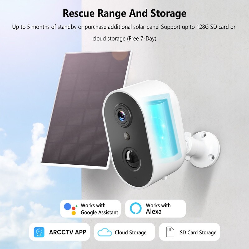 ARCCTV 4MP Solar Battery Powered WiFi Security Camera Home Outdoor Wireless CCTV gallery