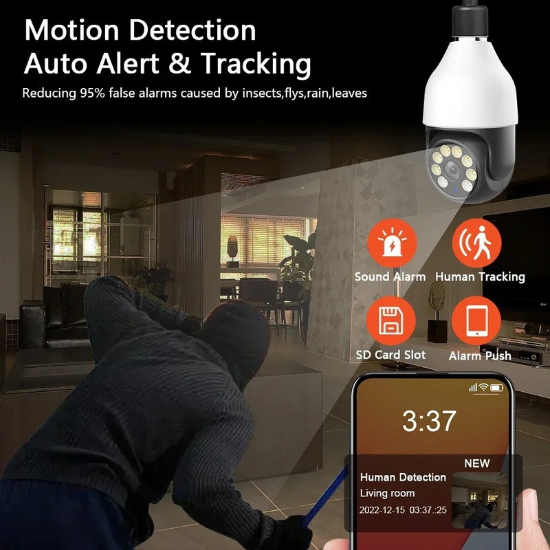5G E27 Bulb Security Camera Motion Detection 5MP PTZ Surveillance Camera SD Card gallery