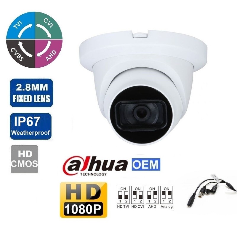 2PCS 4-IN-1 AHD/CVI/TVI/Analog HD 1080P 2xIR Metal Dome Camera WaterProof