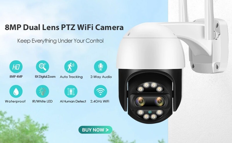 CCTV 5MP Wifi home Security camera Outdoor AI Human Detection Audio 1080P 4Xzoom gallery