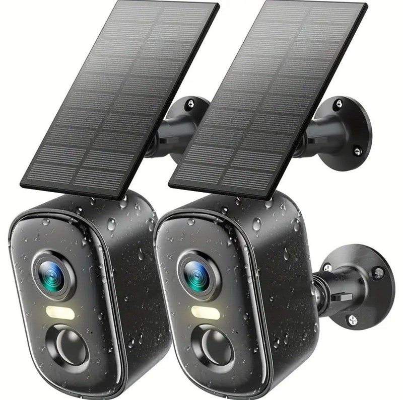 Solar Outdoor Security Camera 2-Pack For Home Supports WiFi Audio Solar Panel
