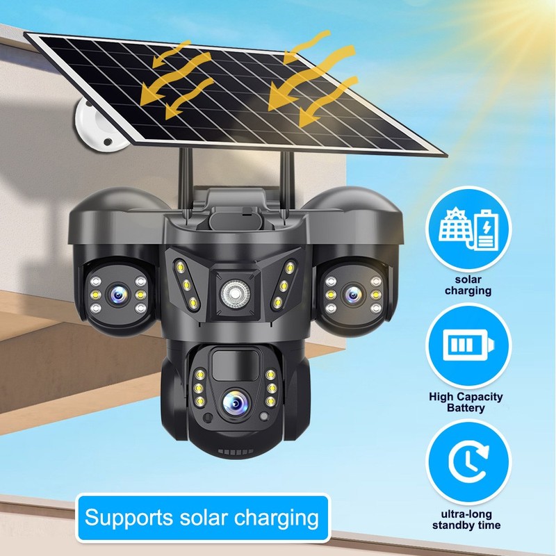 3 Lens Camara De Seguridad Solar Inalambricas Para Exterior Con Vision Nocturna gallery