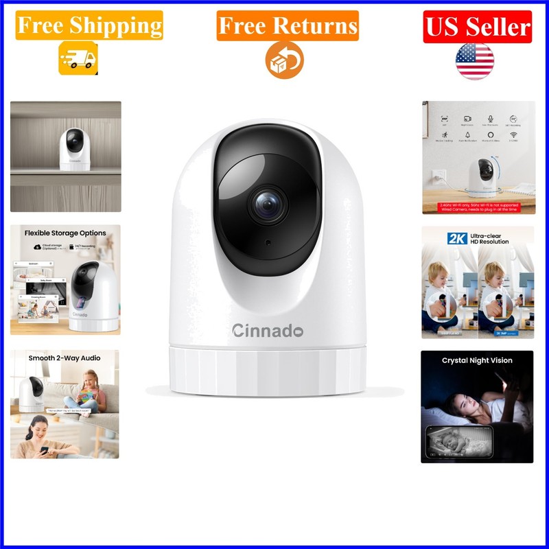 Indoor 2K 360° WiFi Security Camera with Night Vision & Two-Way Audio