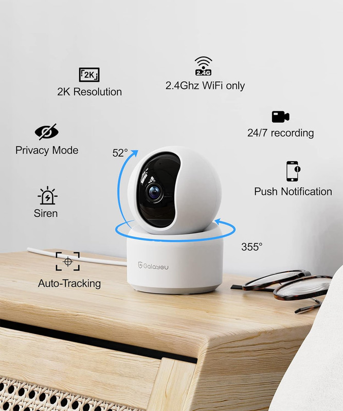 Indoor Security Camera 2K, Pet Camera, 360 Degree 2.4G Wifi Home Security Camera gallery