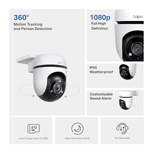 Tapo 1080P Outdoor Wired Pan/Tilt Security Wi-Fi Camera, 360° View, White gallery
