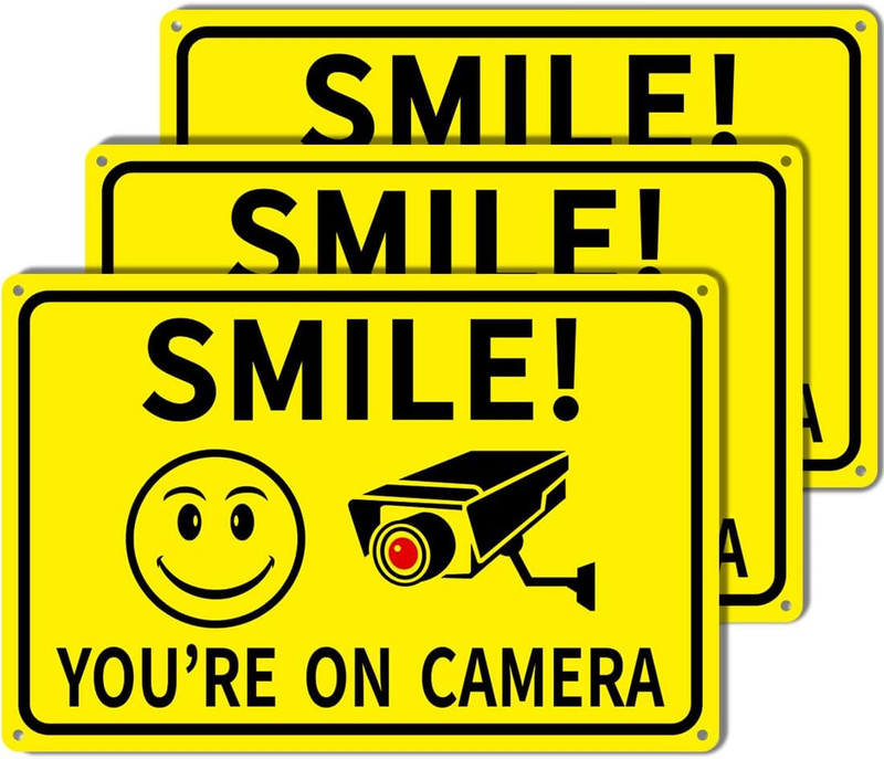 3-Pack Smile You’Re on Camera Signs 8″X12″ Rust Free Aluminum Video Surveillance