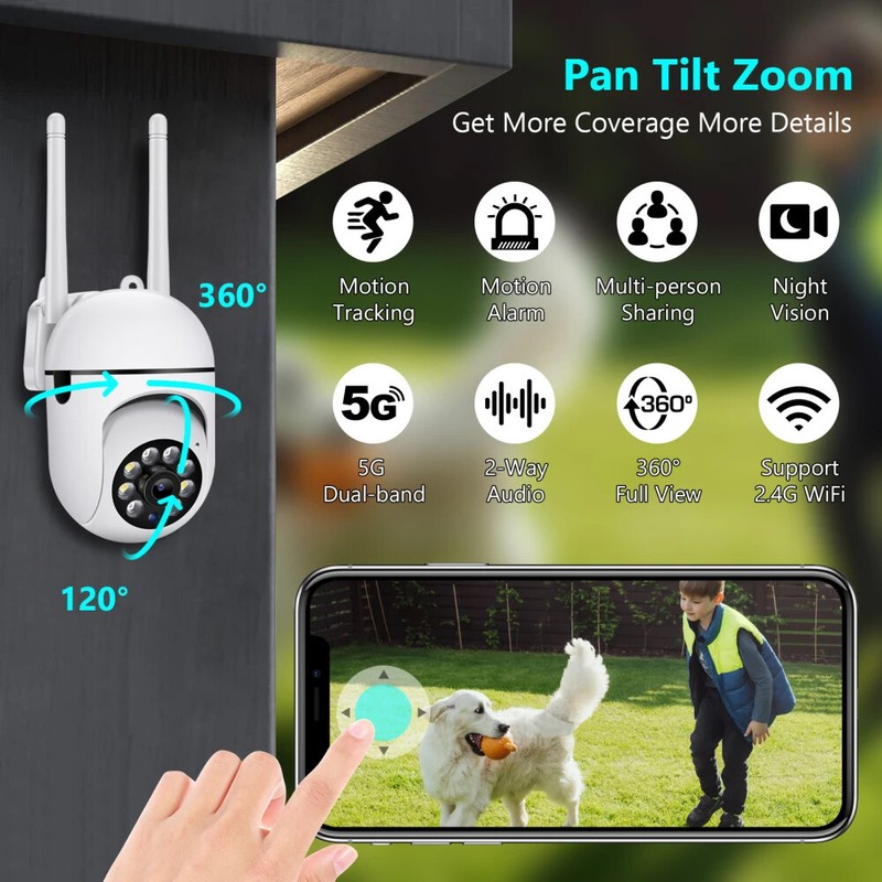 Outdoor WiFi 1080P Home Security Cameras 2.4Ghz 360° View, 2-Way Audio Cameras