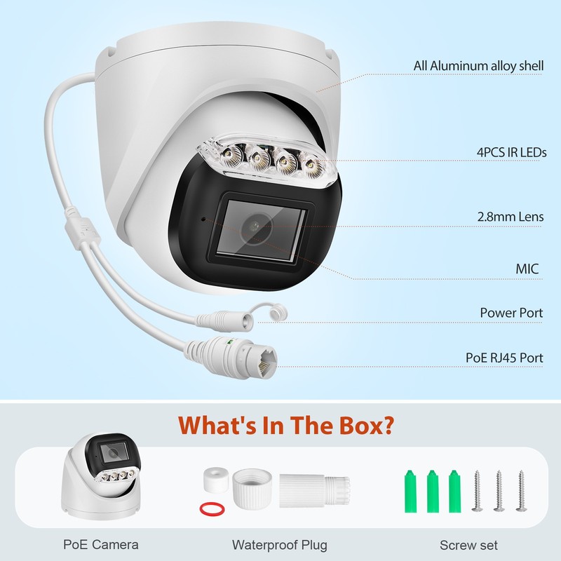 4K POE Security Camera AI Motion Detection Smart Color Night Vision 2.8mm Lens gallery