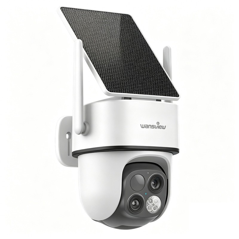 Wansview B7 Outdoor Solar Security Camera 2K Dual-Camera 360° Pan&Tilt 64x Zoom
