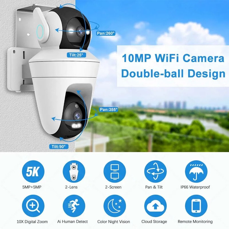 10MP HD WiFi PTZ Camera Outdoor Home Security AI Auto Tracking Surveillance CCTV gallery