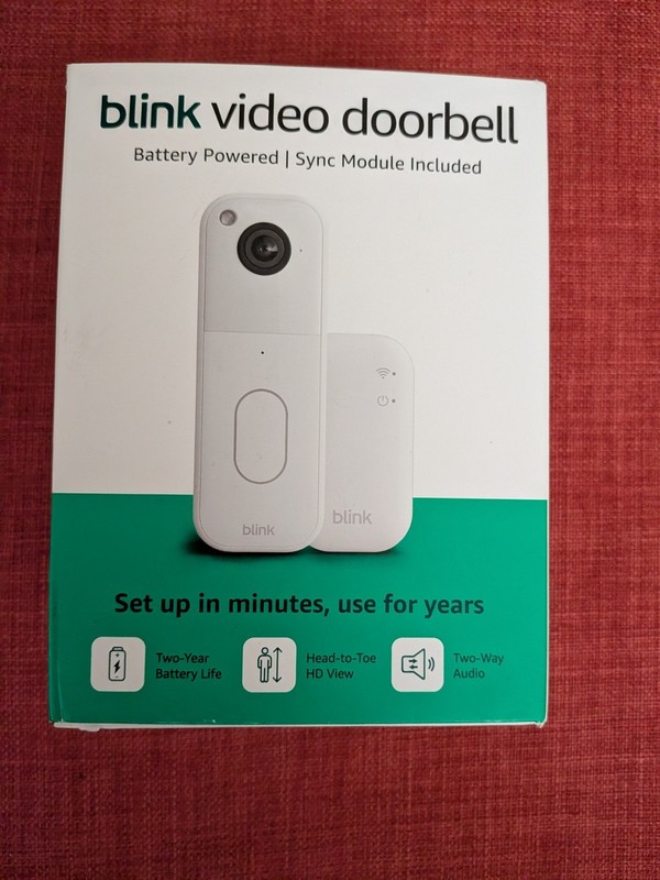 Blink Video Doorbell System with Head-to-Toe HD View Sync Module Core, White NEW