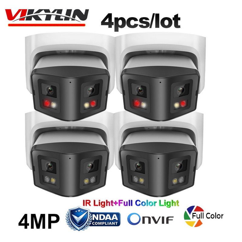 4 Pack Vikylin 4MP 170° Dual Lens Full Color IR IP Camera 2Way Audio POE Onvif