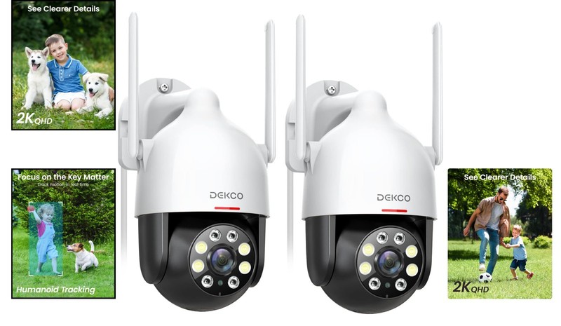 Dekco 2K Outdoor WiFi Security Camera 2 Cam Kit Pan Tilt Dome gallery