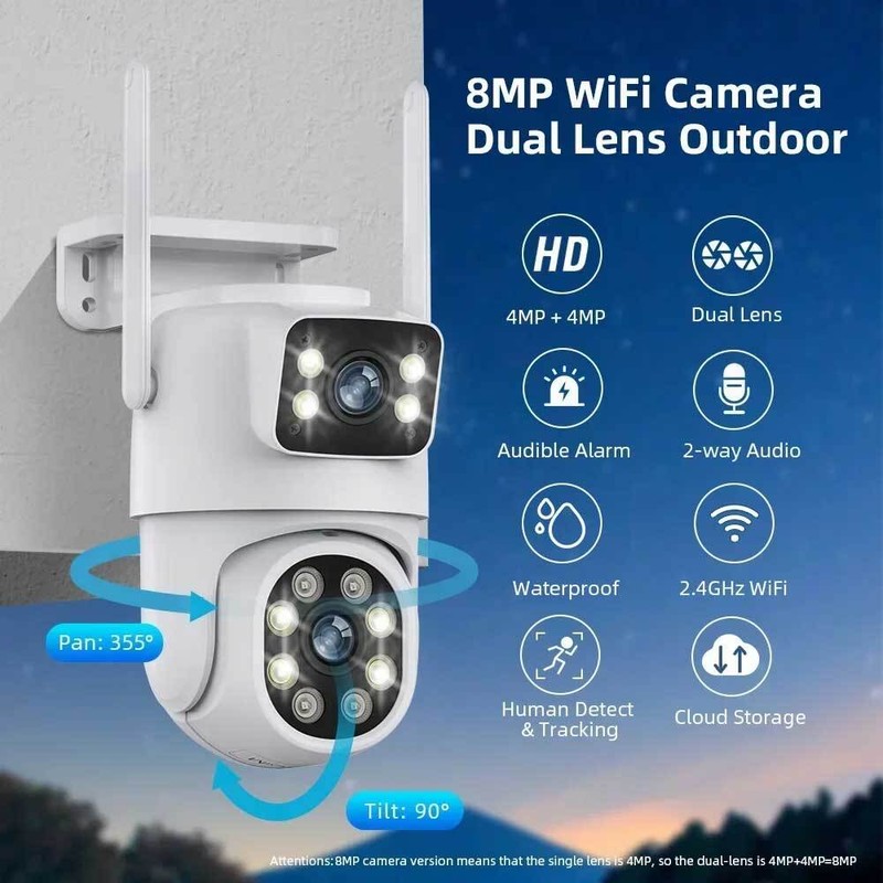 Wireless IP WIFI Camera Outdoor CCTV PTZ Smart Home Security IR Cam Dual lens 4K gallery