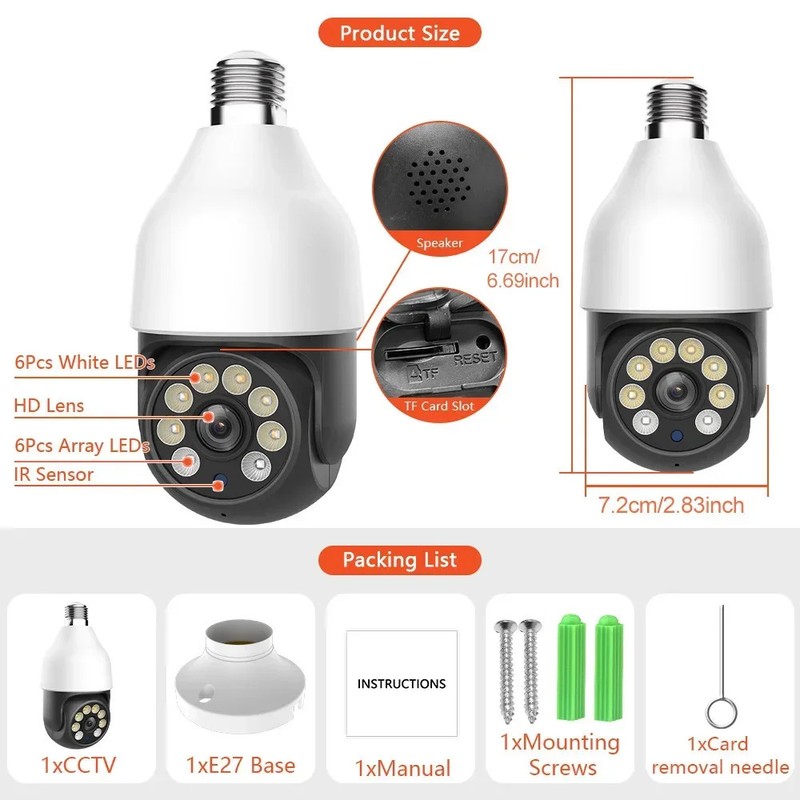 5G E27 Bulb Security Camera Motion Detection 5MP PTZ Surveillance Camera SD Card gallery