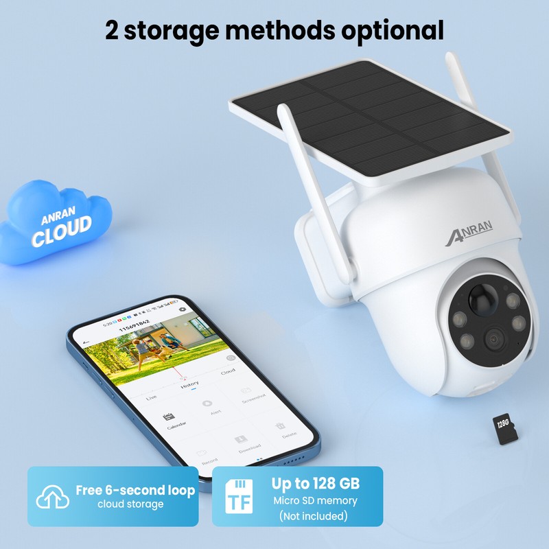 ANRAN 3MP Solar Powered Security Camera Wireless PTZ 360° View Home Outdoor IP65 gallery
