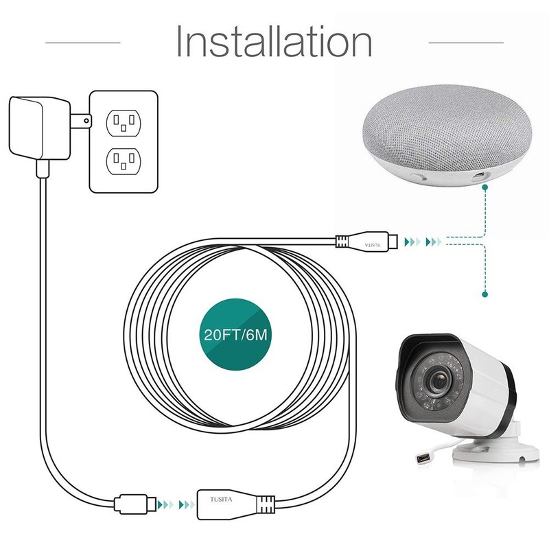 TUSITA Micro USB Power Extension Cable (20ft MICRO-USB Extension, 20ft-White gallery