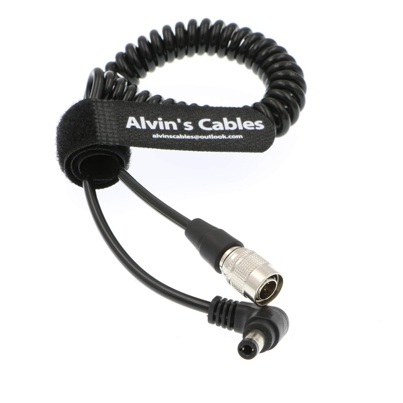 Hirose 4 Pin Male DC Right Angle Coiled Power Cable Sound Devices 633/644