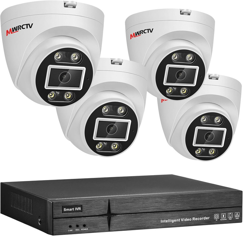 2-Way Audio Poe Security Camera System,4Pcs Wired 4MP Dome IP Camera for Home Se gallery