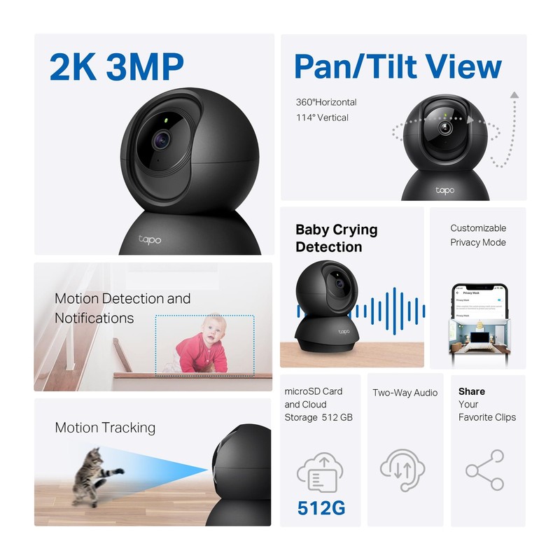 Tapo 2K Indoor Pan/Tilt Wired Security Camera Works as a Baby Monitor & Pet gallery