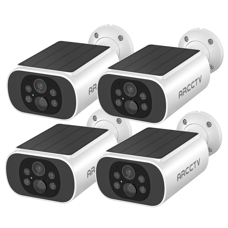 ARCCTV 4MP 4-Pack Solar Security Cam WiFi6 100%-Wireless,Color Night Vision,IP66