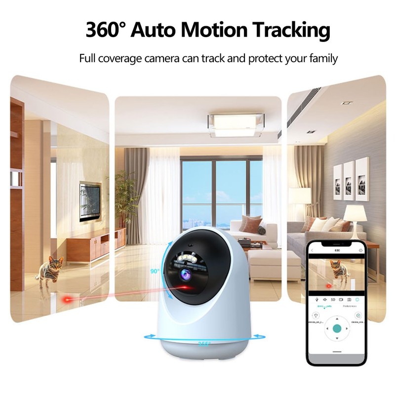 Pet Camera Indoor with Laser Toy 4MP 2.4/5GHz WiFi, 2.5k HD Cat Camera with P... gallery