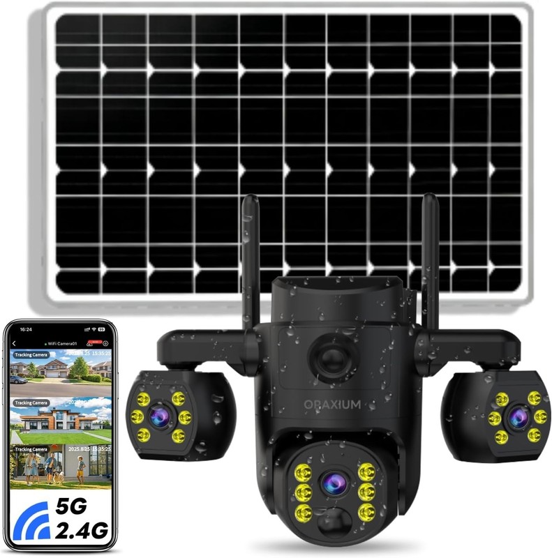 Solar-Powered Triple Lens Security Camera with Smart Motion Alerts & App Control gallery
