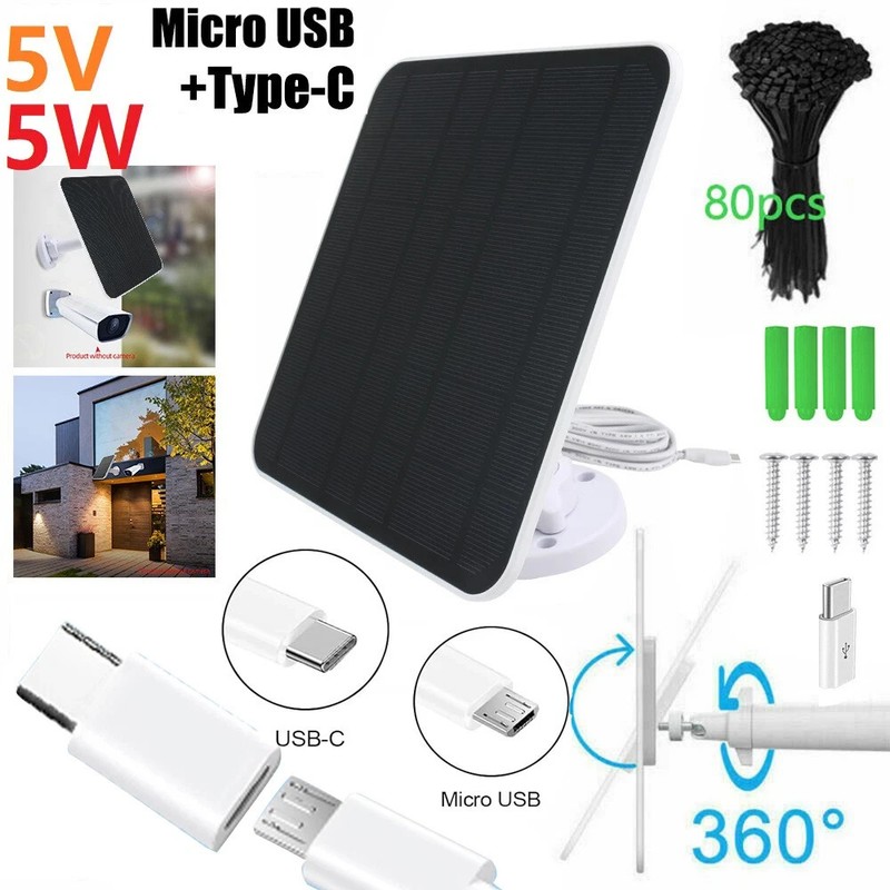 5W/5V Solar Panel For Outdoor Ring Spotlight Camera Security Cam Battery Charger gallery