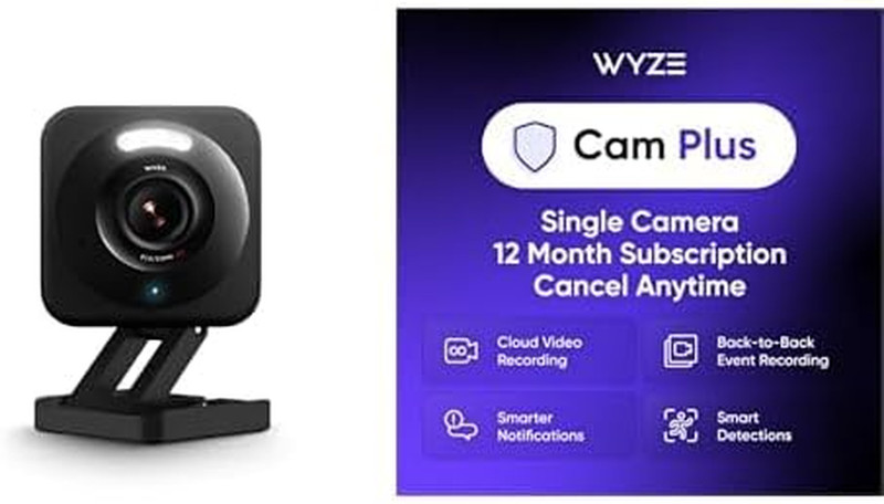 V4 Black 1-Pack Cam plus Yearly, Covers 1 Camera, Auto-Renews at $19.99/Year, Ac
