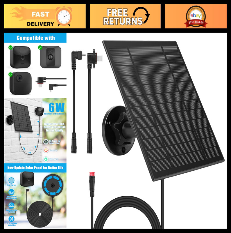 5W Solar Panel for Blink Outdoor Cameras – Waterproof, 11.8ft Cable, Compatible