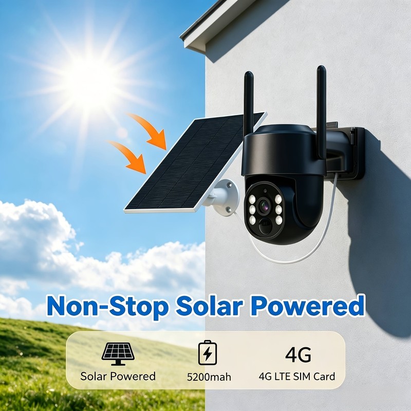 4G Solar Wireless PTZ Outdoor Security Camera, 365 Days Long Standby, Solar cam gallery