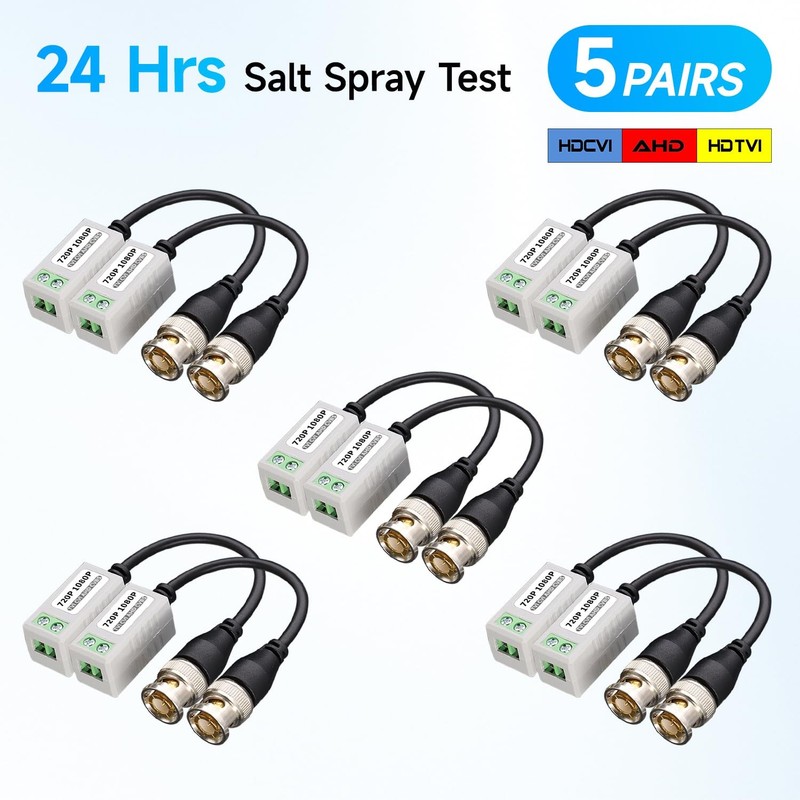 ANLINK 5 Pairs (10PCS) Passive Video Balun Connector, HD 5 Pairs-2MP, Grey gallery