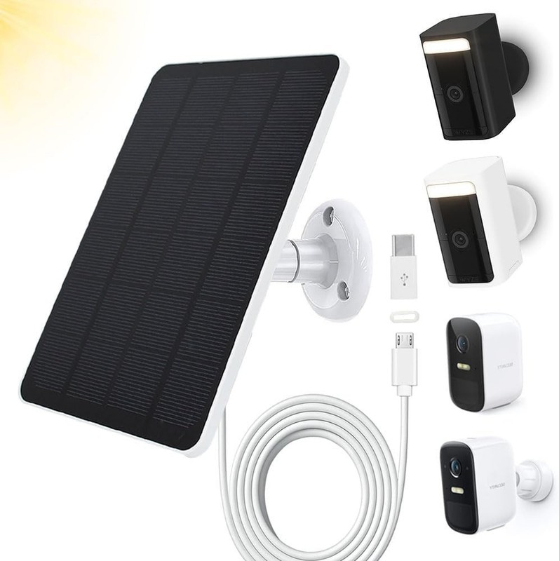 High-Efficiency 4W Solar Panel with 10ft Micro USB and USB-C Adapter for Cameras gallery