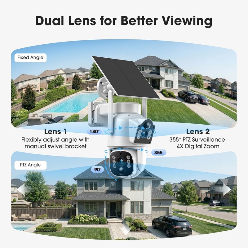 Solar Powered Wireless Camera System 4PC 2K Dual Lens Cam 10CH NVR 500GB Outdoor gallery