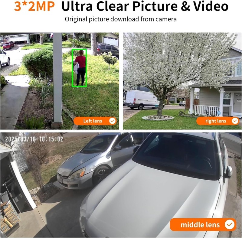 Solar-Powered Triple Lens Security Camera with Smart Motion Alerts & App Control gallery