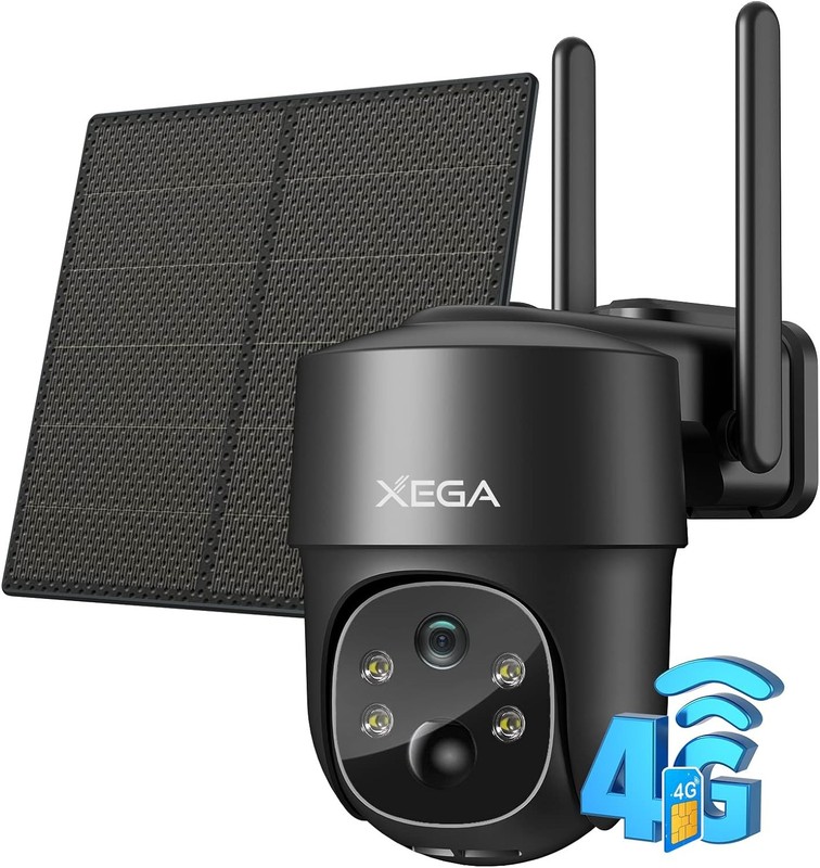 Xega 4G LTE Cellular Security Camera Solar with SIM Card No WiFi