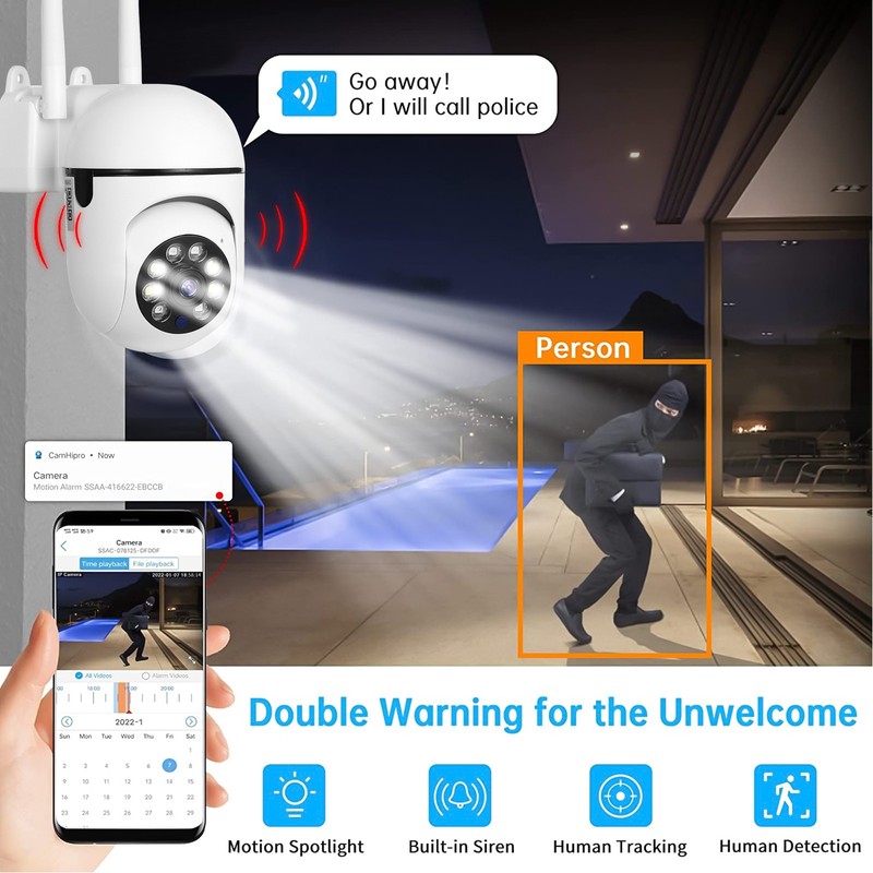 Outdoor 360° Panoramic Camera 1MP HD 5G Dual-Band WiFi Security Cam Night Vision gallery