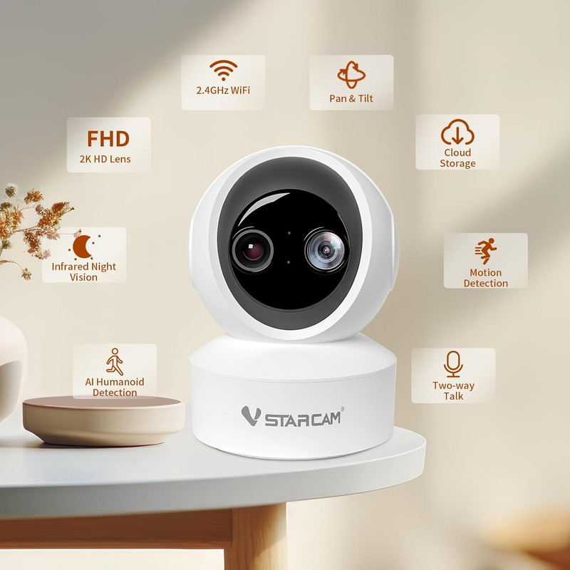 Indoor Security Camera,2K HD 360° PTZ Dog Pet Camera with Phone APP, Night Visio gallery