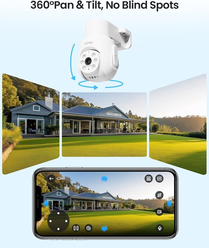 ZOSI 5MP CCTV Wired 360° View Pan Tilt Security Camera Outdoor Waterproof System gallery