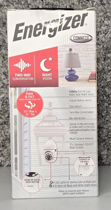 Energizer Smart Wi-Fi Indoor Outdoor Bulb Socket P/T Camera NIP White Easy Setup gallery