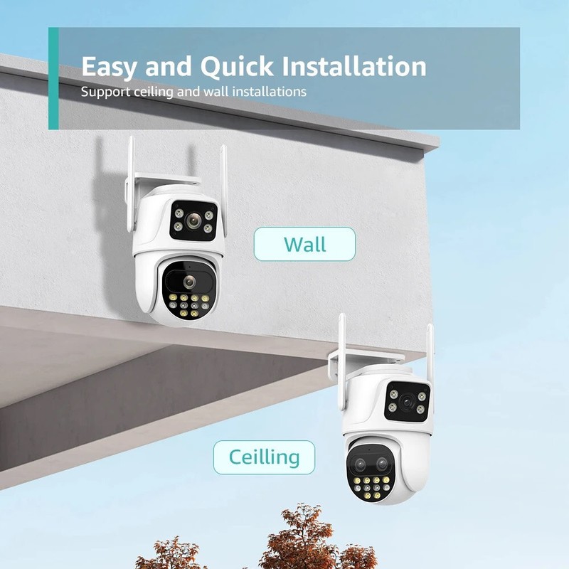 ICSee Dual Lens WiFi IP Camera Wireless Outdoor CCTV PTZ Home Security IR Cam P9 gallery