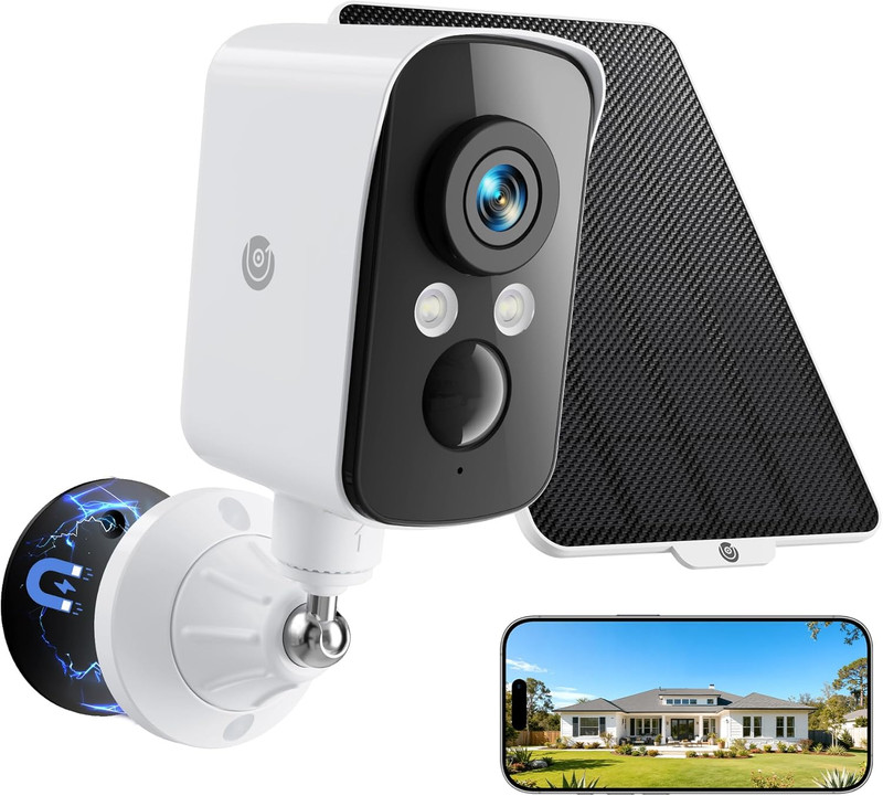 2K Wireless Outdoor Security Camera, Solar Powered, AI Detection, Night Vision