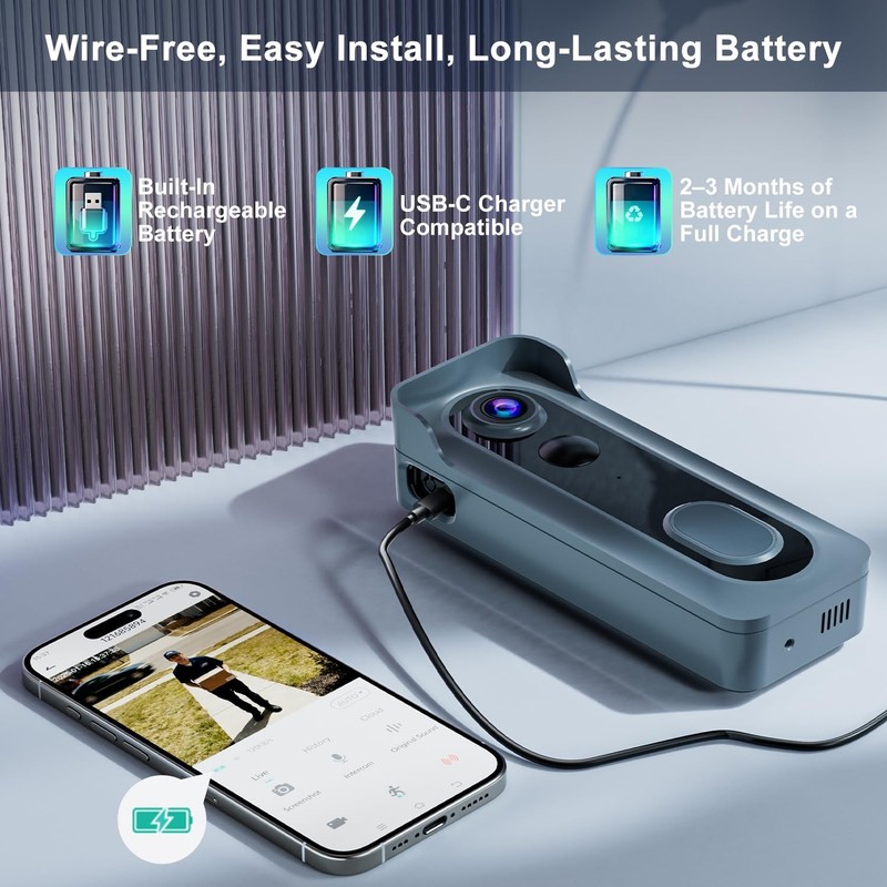 Doorbell Camera Wireless with Chime -2K HD Video AI Motion Detection, Two - W... gallery