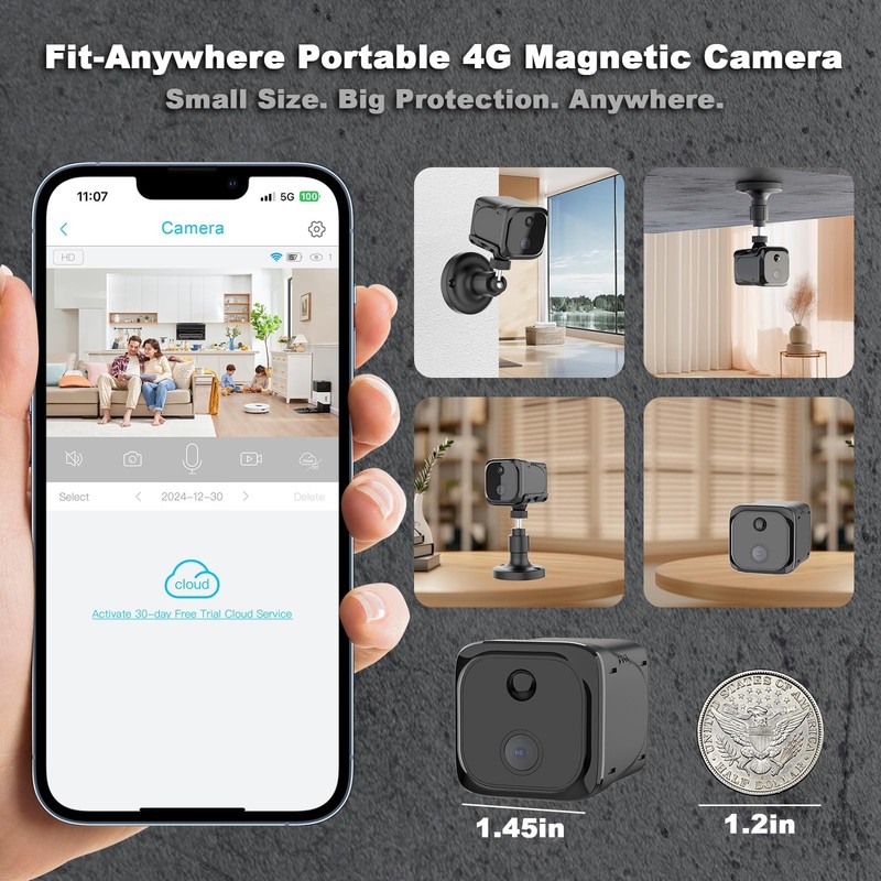 No WiFi Small Security Camera, 4G LTE Cellular 2K Black-4G gallery